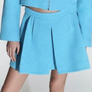 Zara Womens‎ Size Small Pleated Textured Mini Short Skort Sky/Blue